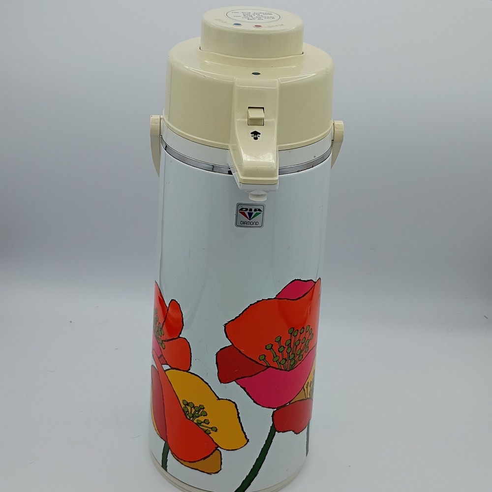 Dia Diamond Vintage Air Pot White Floral 1.9L Retro Pump Thermos